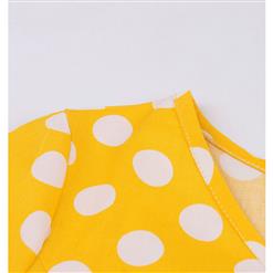 Vintage V Neck Elbow Sleeve Polka Dot Printed A-Line High Waist Dress N17932