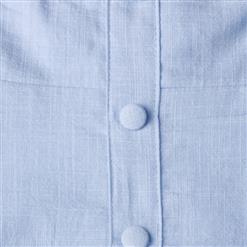 Fashion Blue Off Shoulder Falbala Button High Waist Mini Dress N17941