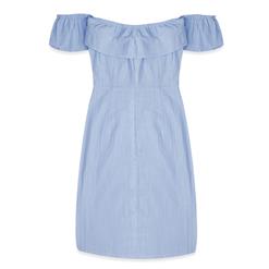 Fashion Blue Off Shoulder Falbala Button High Waist Mini Dress N17941