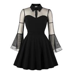 Gothic Black See-through Flare Sleeve Halloween Vampire Dress N17976