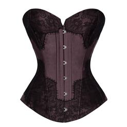 Retro Brown Satin Corset Lace Embellished Overbust Corset N18016