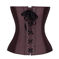 Retro Brown Satin Corset Lace Embellished Overbust Corset N18016