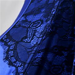 Retro Blue Satin Corset Lace Embellished Overbust Corset N18017