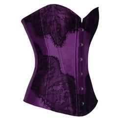 Retro Purple Satin Corset Lace Embellished Overbust Corset N18018