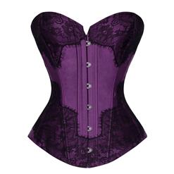 Retro Corset, Sexy Purple Overbust Corset, Cheap Busk Closure Corset, Retro Satin Corset with Lace, Retro Overbust Corset, #N18018