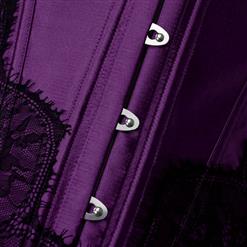 Retro Purple Satin Corset Lace Embellished Overbust Corset N18018