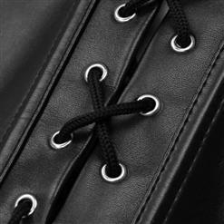 Steampunk Black Faux Leather Steel Boned Waistcoat Vest Overbust Corset N18020