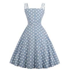 Sexy Light Blue Vintage Strappy Polka Dot Printed Swing Summer Day Dress N18040