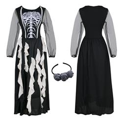 Adult Bones Printed Ghost Bride Dress Vampire Halloween Costume N18144