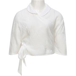 White Cotton Cross Round Neck Women's Elegant Blouse N18184