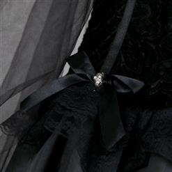 Gothic Black Ghost Bride Dress Adult Vampire Cloak and Dress Halloween Costume N18201