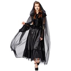 Gothic Black Ghost Bride Dress Adult Vampire Cloak and Dress Halloween Costume N18201