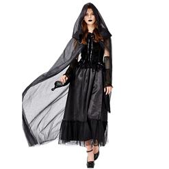 Gothic Black Ghost Bride Dress Adult Vampire Cloak and Dress Halloween Costume N18201