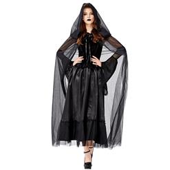 Gothic Black Ghost Bride Dress Adult Vampire Cloak and Dress Halloween Costume N18201