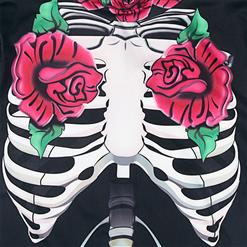 Scary Skull and Red Roses Printed Unitard 3D Digital Printed Skeleton Bodysuit Halloween Costume N18234