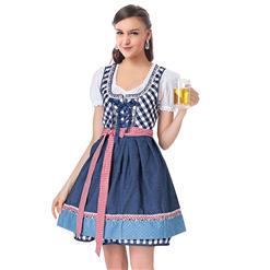 Girl's Oktoberfest Blue Grid Square Neckline Midi Dress Costume N18242