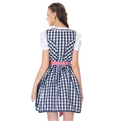 Girl's Oktoberfest Blue Grid Square Neckline Midi Dress Costume N18242
