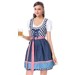 Girl's Oktoberfest Blue Grid Square Neckline Midi Dress Costume N18242