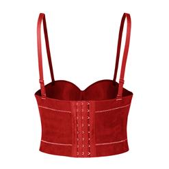 Sexy Red Spaghetti Straps Faux Suede Bustier Corset Crop Top N18307