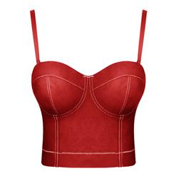 Sexy Red Spaghetti Straps Faux Suede Bustier Corset Crop Top N18307