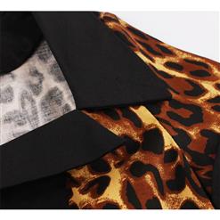 Sexy Leopard Print Turn Down Collar Short Sleeves High Waist Midi Swing Dress with Belt N18341
