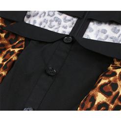Sexy Leopard Print Turn Down Collar Short Sleeves High Waist Midi Swing Dress with Belt N18341