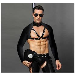 Men's Sexy Flirting Black Police Uniform Temptation Passion Cosplay Club PU Costume N18348