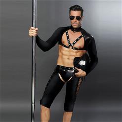 Sexy Black Leggings, Plus Size Leggings, Cheap Men's PU Leather Leggings,Sexy Men's Police Costume,Gay Sexy Costume, Club Costume, #N18348