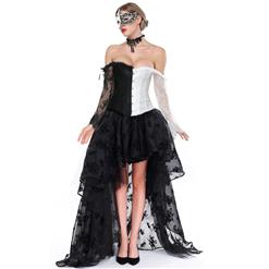 Sexy Corset and Skirt Sets, Women's Corset Skirt Set, Classical Gothic Black Skirt Sets, Sexy Black nad White Overbust Corset and Pettiskirt Set, Retro High Low Organza Skirt Sets, #N18359