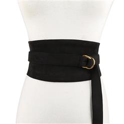 Fashion Black Faux Suede Leather Wide Waist Cincher with Adjustable Belt and Alloy Buckle Waist Belt N18444