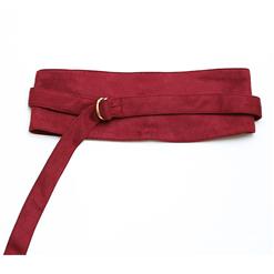 Fashion Red Faux Suede Leather Wide Waist Cincher with Adjustable Belt and Alloy Buckle Waist Belt N18445