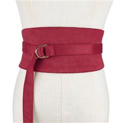 Fashion Red Faux Suede Leather Wide Waist Cincher with Adjustable Belt and Alloy Buckle Waist Belt N18445