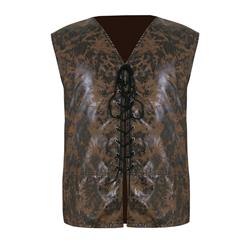 Mens Steampunk Distressed Brown Faux Leather Waistcoat N18522