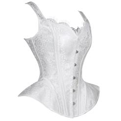 Vintage Wide Shoulder Straps Plastic Bone Shapewear Jacquard Overbust Corset N18576