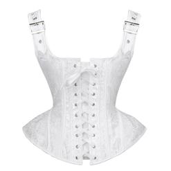 Vintage Wide Shoulder Straps Plastic Bone Shapewear Jacquard Overbust Corset N18576