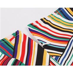 Fashion Irregular Stripes Round Neckline Hollow Out Sleeveless High Waist Dress N18580