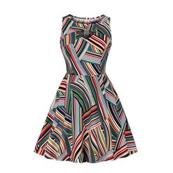 Fashion Irregular Stripes Round Neckline Hollow Out Sleeveless High Waist Dress N18580