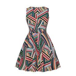 Fashion Irregular Stripes Round Neckline Hollow Out Sleeveless High Waist Dress N18580