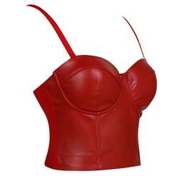 Sexy Red Spaghetti Straps PU Bustier Bra Corset Clubwear Crop Top N18604