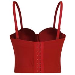 Sexy Red Spaghetti Straps PU Bustier Bra Corset Clubwear Crop Top N18604