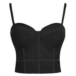 Sexy Black See-through Mesh Spaghetti Straps Bustier Bra Corset Clubwear Crop Top N18607