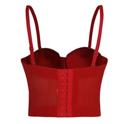 Sexy Red See-through Mesh Spaghetti Straps Bustier Bra Corset Clubwear Crop Top N18608