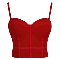 Sexy Red See-through Mesh Spaghetti Straps Bustier Bra Corset Clubwear Crop Top N18608