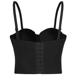 Sexy Matt Black PU Spaghetti Straps Bustier Bra Corset Clubwear Crop Top N18624