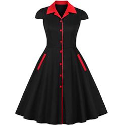 Plus Size Vintage Black and Red Chinoiserie Lapel Short Sleeves Reformed Cheongsam High Waist Midi Dress N18656