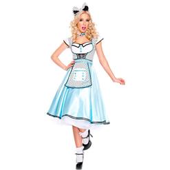 Adult Wonderland Halloween Costume, Cute Alice Wonderland Costume, Ladies' Wonderland Alice Liddle Costume,  Alice Liddle Costume, Alice Ruffled Attached Apron Costume, #N18683