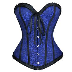 Sexy Royal Blue Floral Brocade Strapless Bustier Overbust Corset N18692