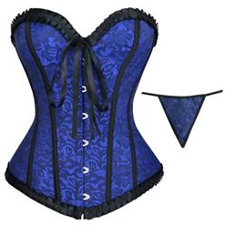 Sexy Royal Blue Floral Brocade Strapless Bustier Overbust Corset N18692