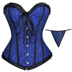 Sexy Royal Blue Floral Brocade Strapless Bustier Overbust Corset N18692