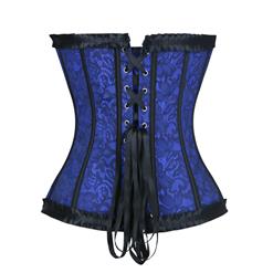 Sexy Royal Blue Floral Brocade Strapless Bustier Overbust Corset N18692